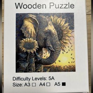 Elephant & Sunflowers - Wooden Jigsaw Puzzle- Unique Shapes